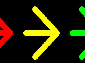 red yellow and green arrows on black background