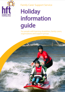 hft Holiday information guide front cover with image of disabled young person enjoying a surfing experience